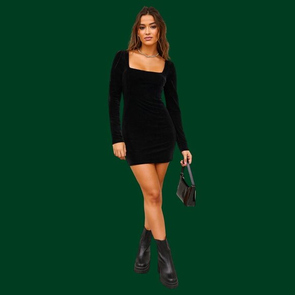🖤 Alexia Admor Velvet Square Neck Long Sleeve Mini Dress (Size S) - Picture 1 of 10
